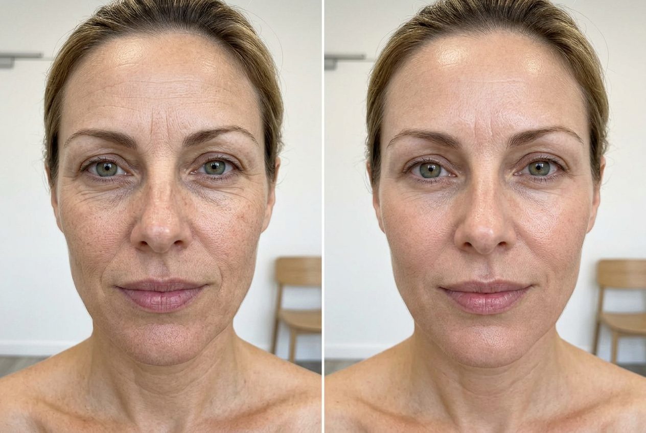 Avant et après du microneedling : ridules estompées et texture de peau lissée
