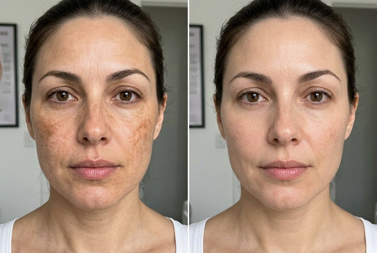 Avant et après du microneedling : les taches pigmentaires du visage sont visiblement atténuées